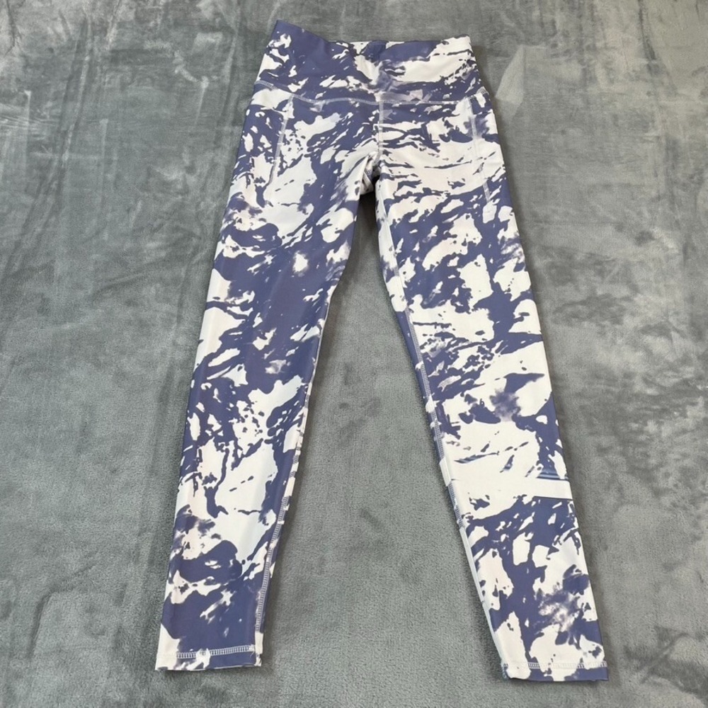 Ebb & Flow Women's Size Med Blue and White Athleisure Mid Rise Legging Pants